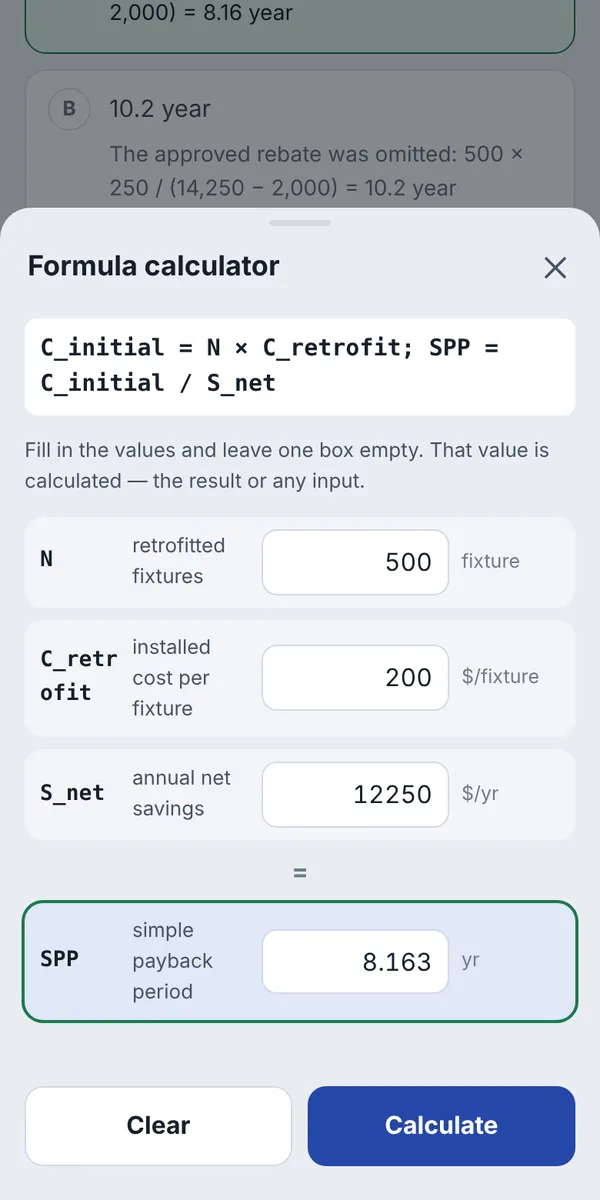 Formula calculator solving for one value