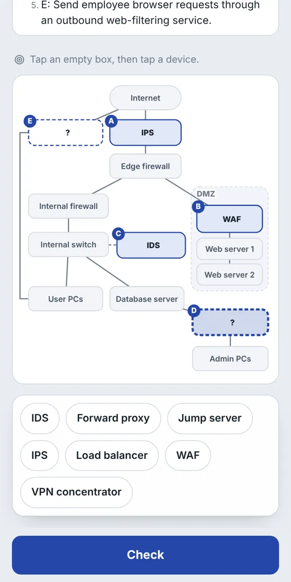Network diagram task: place security devices